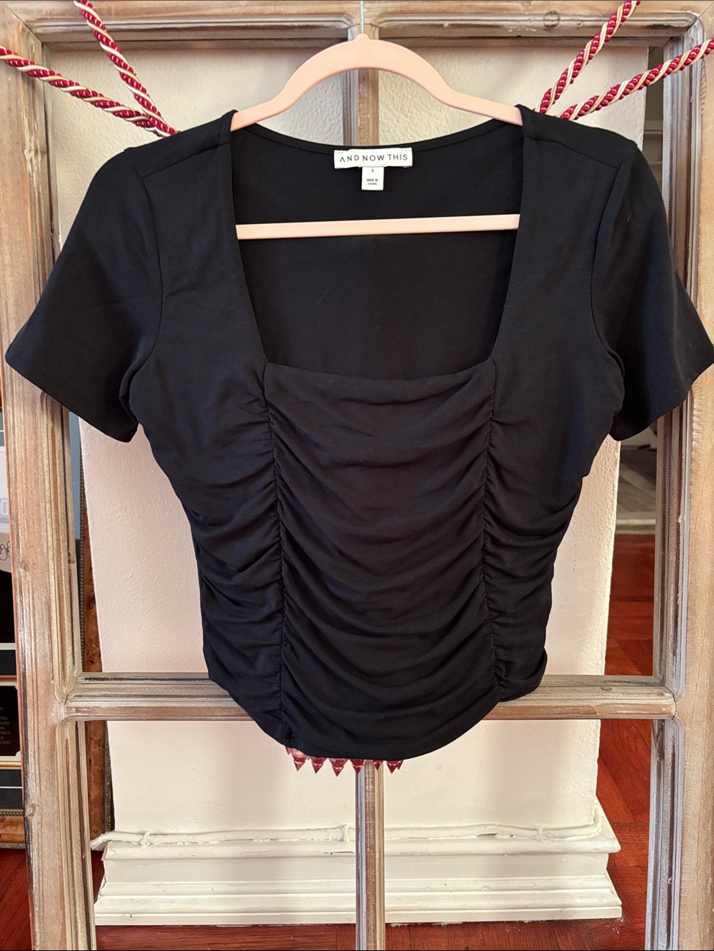 And Now This Black Ruched Square Neck Crop Top